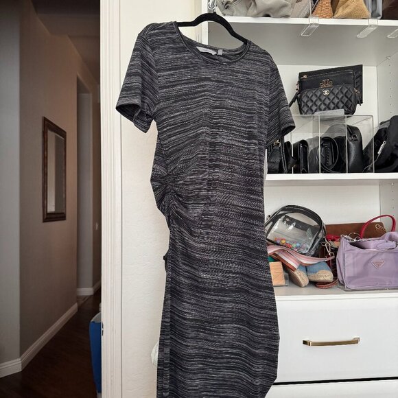 Athleta Downtown Dress – Black/Gray Stripe – Size Large - Picture 1 of 5